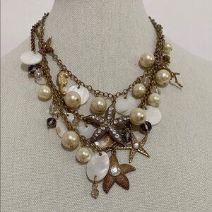 Vintage 3 Tier Shell Theme Beach Necklace